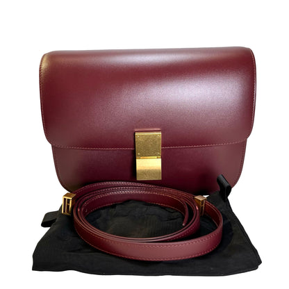 Used CELINE Solid Classic Box Bag Shoulder Bag Burgundy GHW