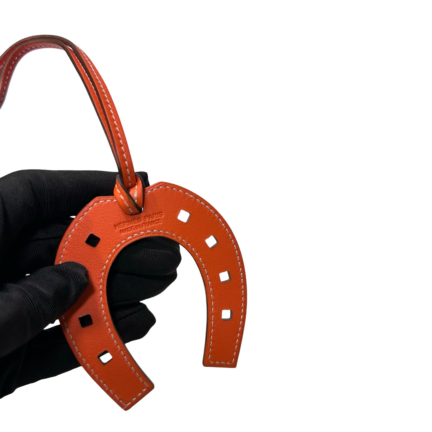 Used Hermès Lambskin Leather Houseshoe Bag Charm Orange (93)