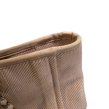 Used CHANEL Canvas Logo Deauville Tote Tote Bag Beige GHW