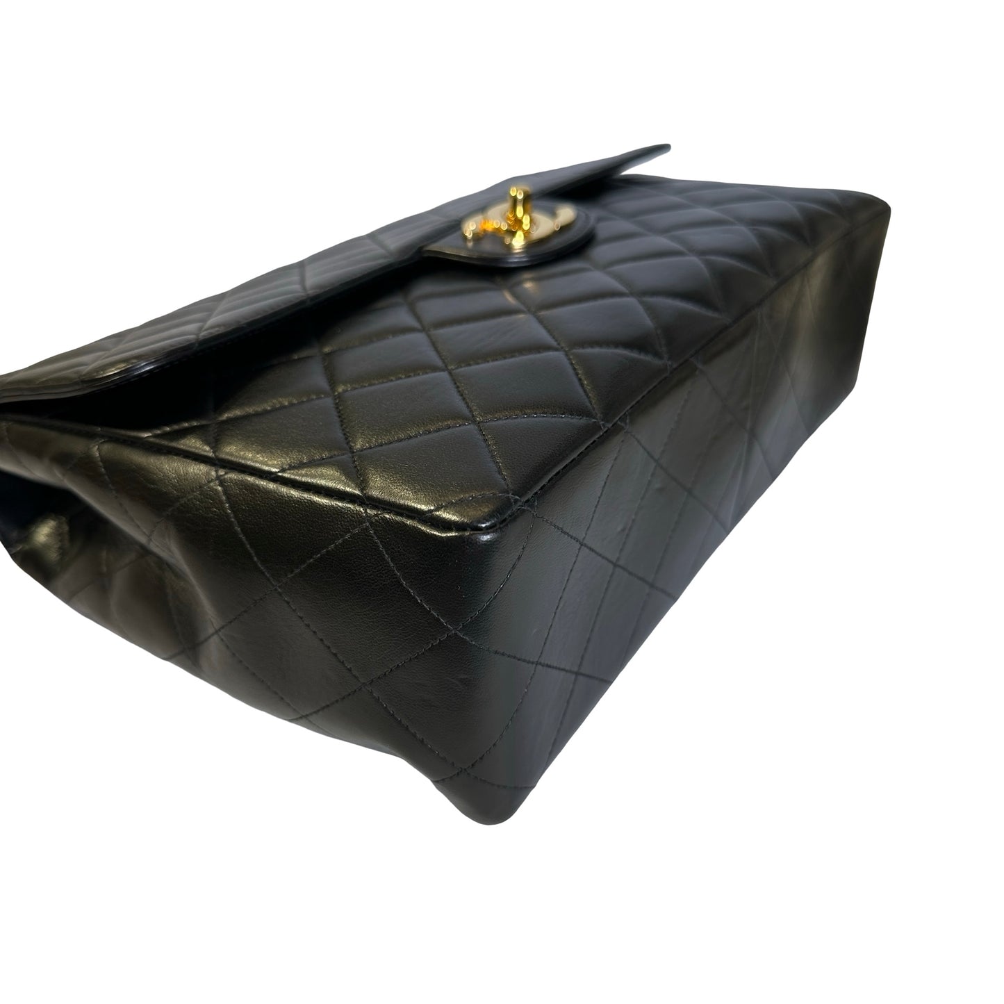 Used CHANEL Quilted Lambskin Vintage Classic Flap Chain Shoulder Bag Black Gold