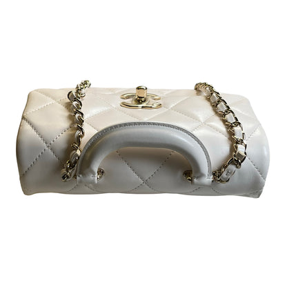 Used CHANEL Lambskin 24C Top Handle Mini Flap Bag Shoulder Bag White