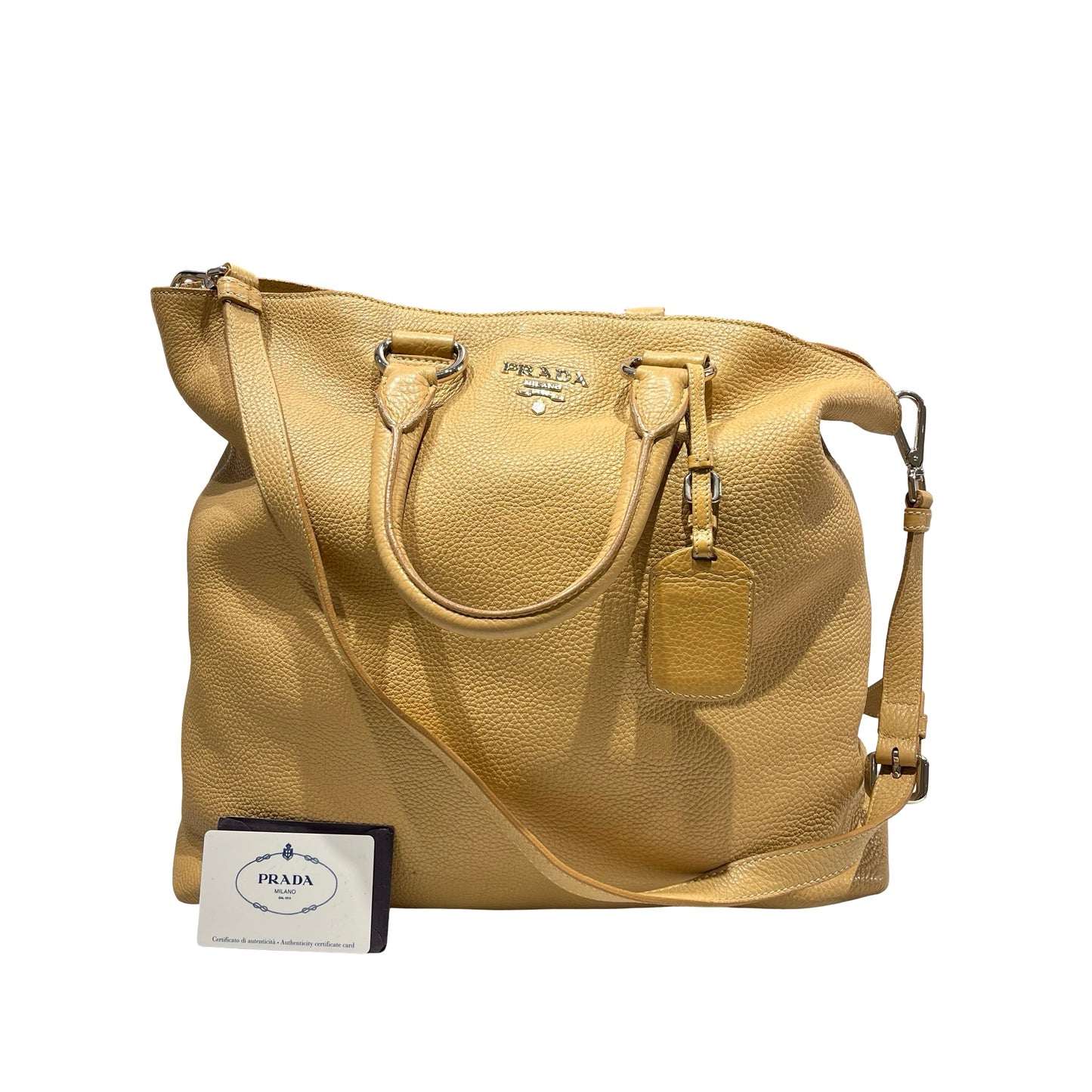 Used PRADA Tote Bag PHW Beige Blue