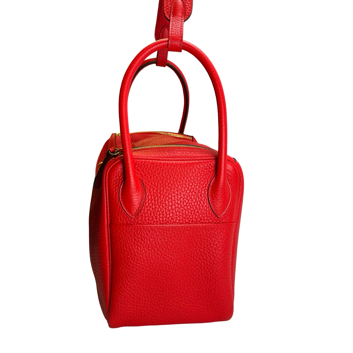 Used HERMES Clemence Lindy Handbag Red