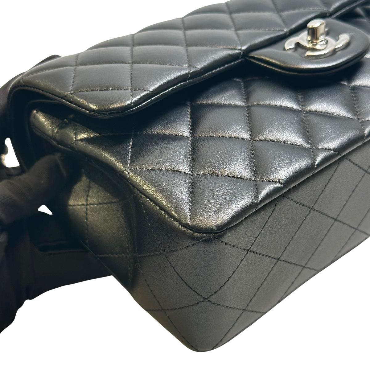 Used CHANEL Quilted Lambskin Classic Flap Chain Shoulder Bag Black Silver