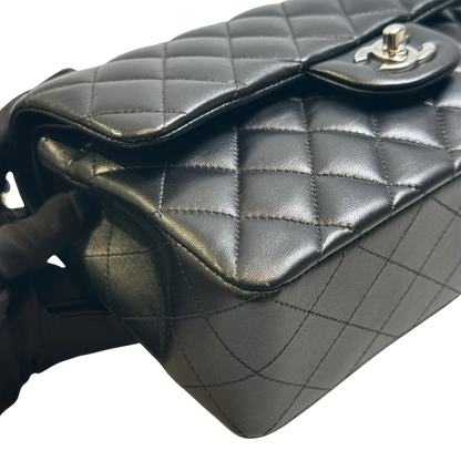 Used CHANEL Quilted Lambskin Classic Flap Chain Shoulder Bag Black Silver