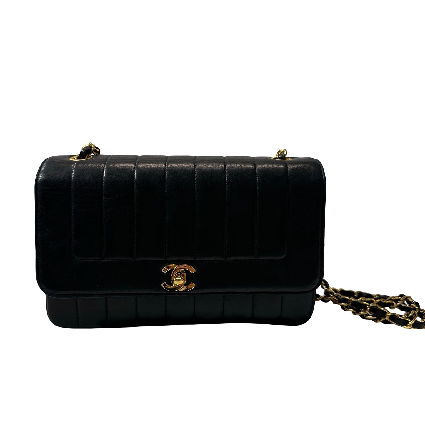 Used Chanel Lambskin Leather Cf Flap Vintage Shoulder Bag Black GHW