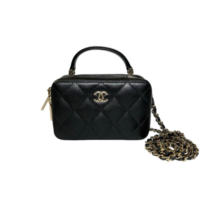 Used Chanel Caviar Leather Vanity Case Black PHW