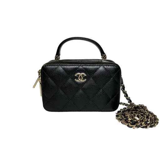 Used Chanel Caviar Leather Vanity Case Black PHW