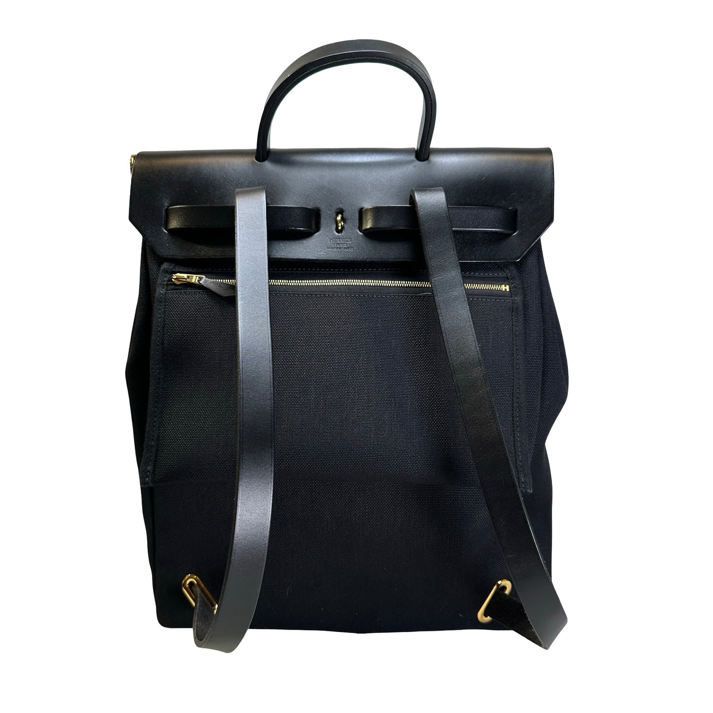 Used HERMES Canvas Leather Herbag A Dos Zip Retourne Backpack Black