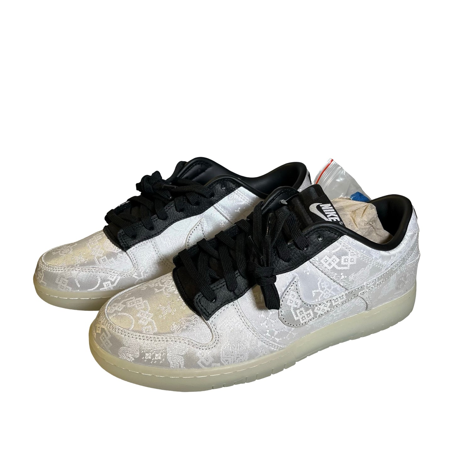 Brand New NIKE Silk Embroidery Dunk Low Clot Fragment Design Sneakers White Black