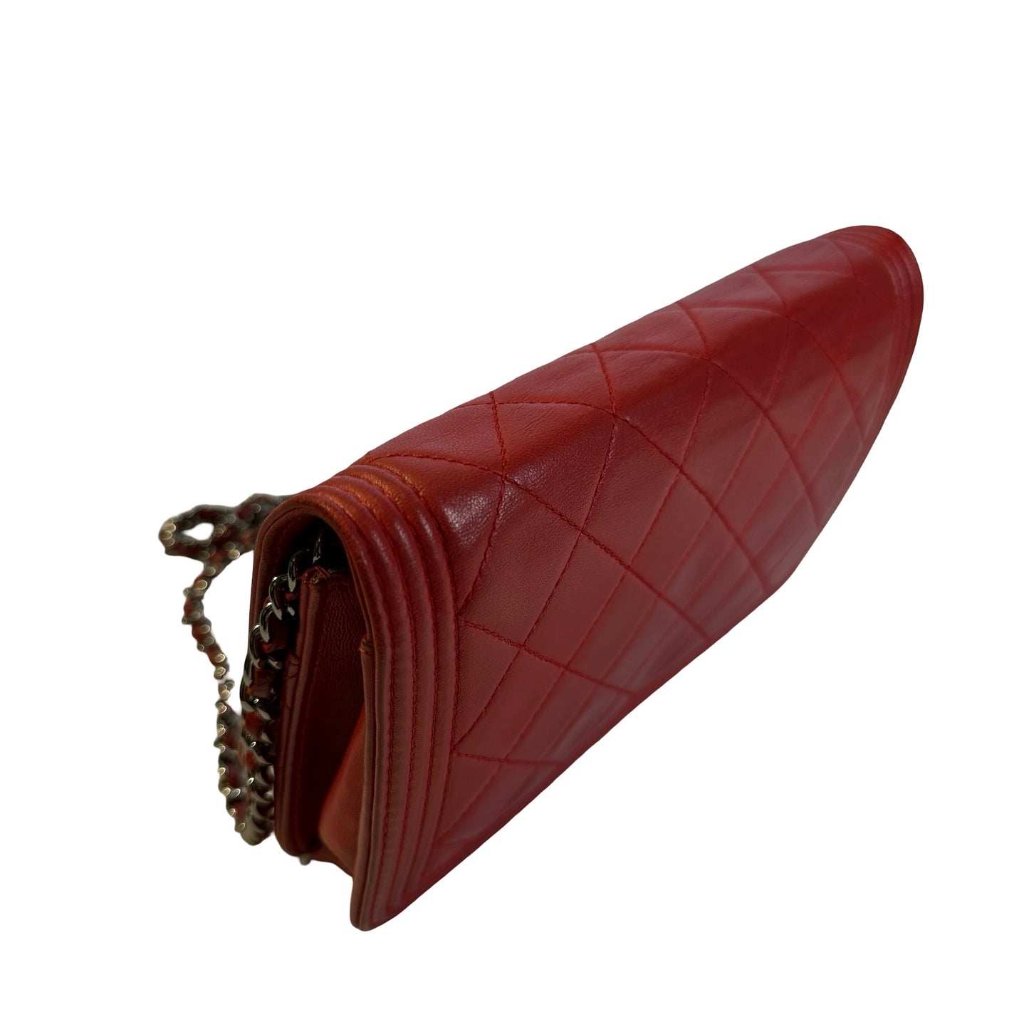 Used CHANEL Quilted Lambskin Boy Wallet on chain Red