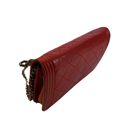 Used CHANEL Quilted Lambskin Boy Wallet on chain Red