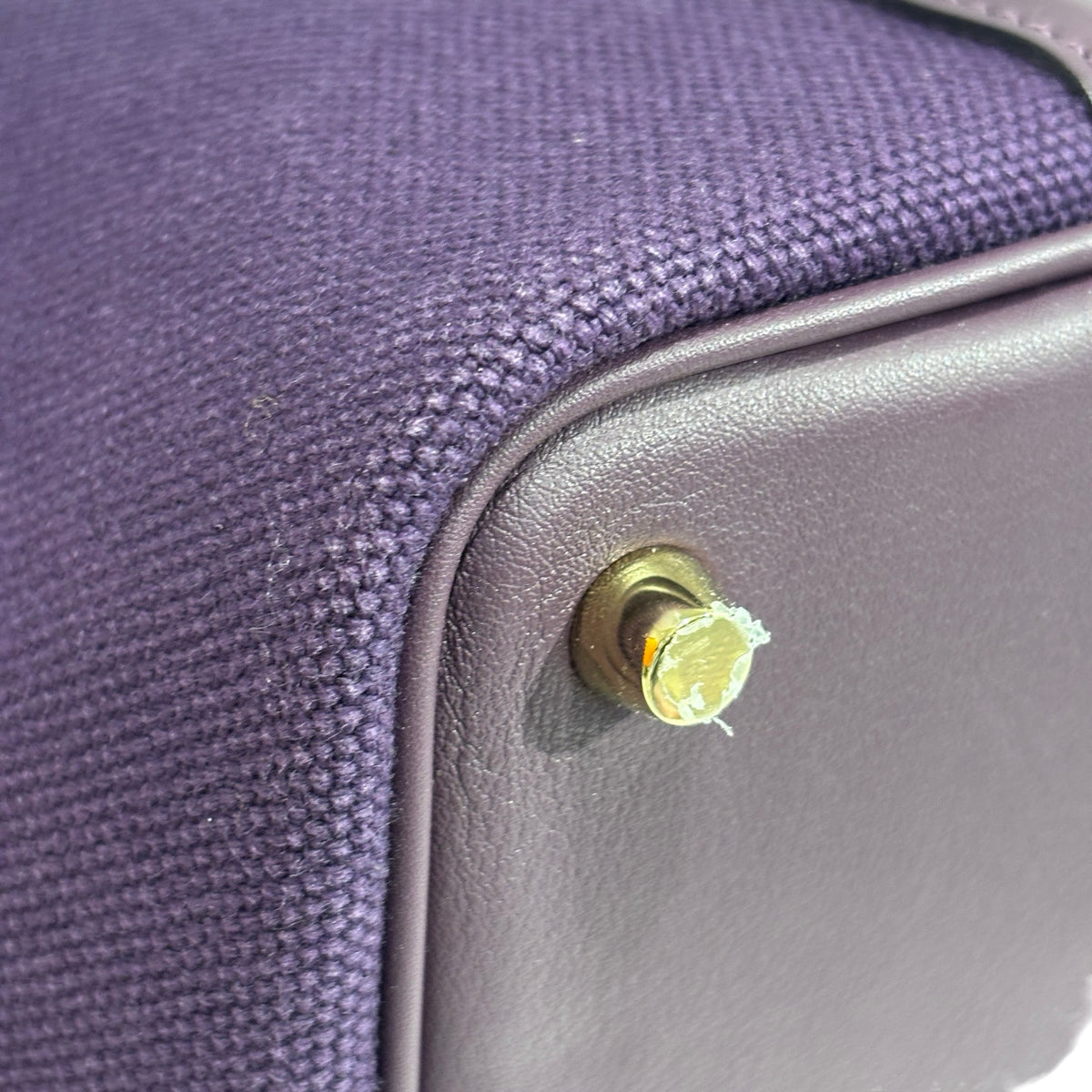 Used HERMES Canvas Leather Cargo Picotin 18 Bucket Bag Purple GHW