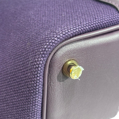 Used HERMES Canvas Leather Cargo Picotin 18 Bucket Bag Purple GHW