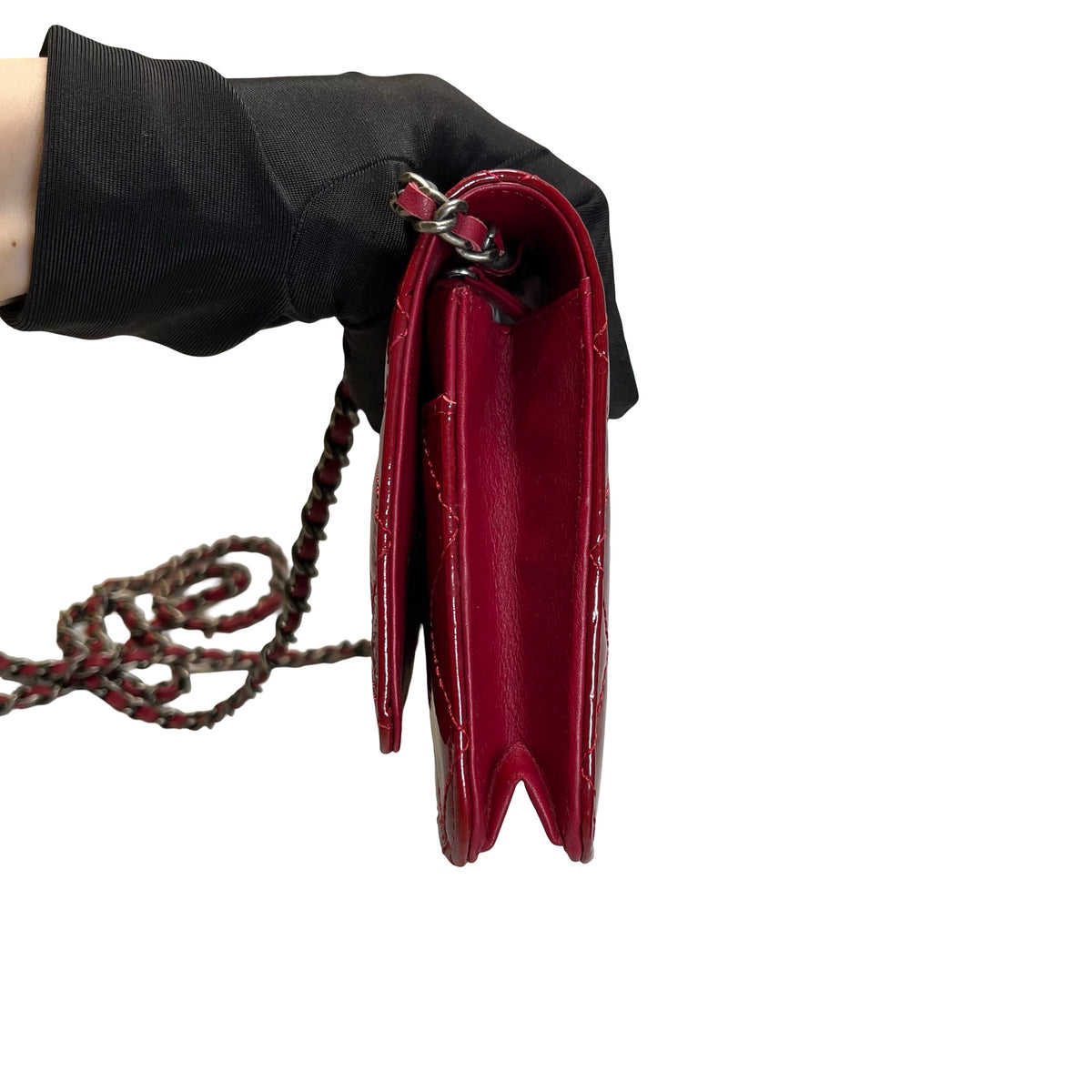 Used CHANEL Quilted Patent Leather 2.55 WOC Handbag Red