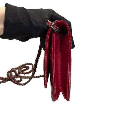 Used CHANEL Quilted Patent Leather 2.55 WOC Handbag Red
