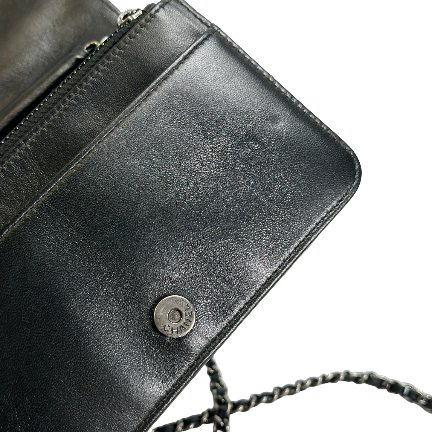 Used CHANEL Quilted Leather Quilted Shoulder Bag Silver Black