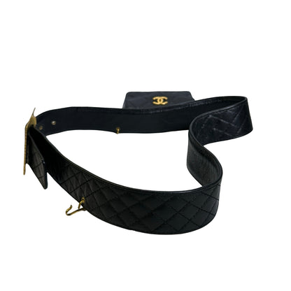 Used CHANEL Quilted Leather Quilted Belt Bag Belt bag Black Gold