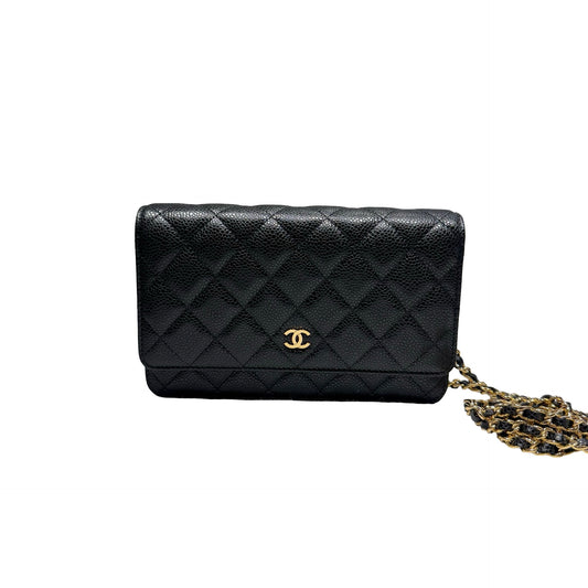 Unused Chanel Calfskin Leather WOC Chain Shoulder Bag Black GHW