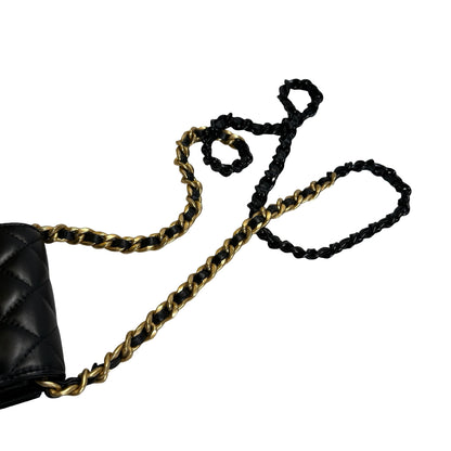 Used CHANEL Quilted Lambskin Chanel 19 Phone Holder Phone Bag Black Gold Ruthenium