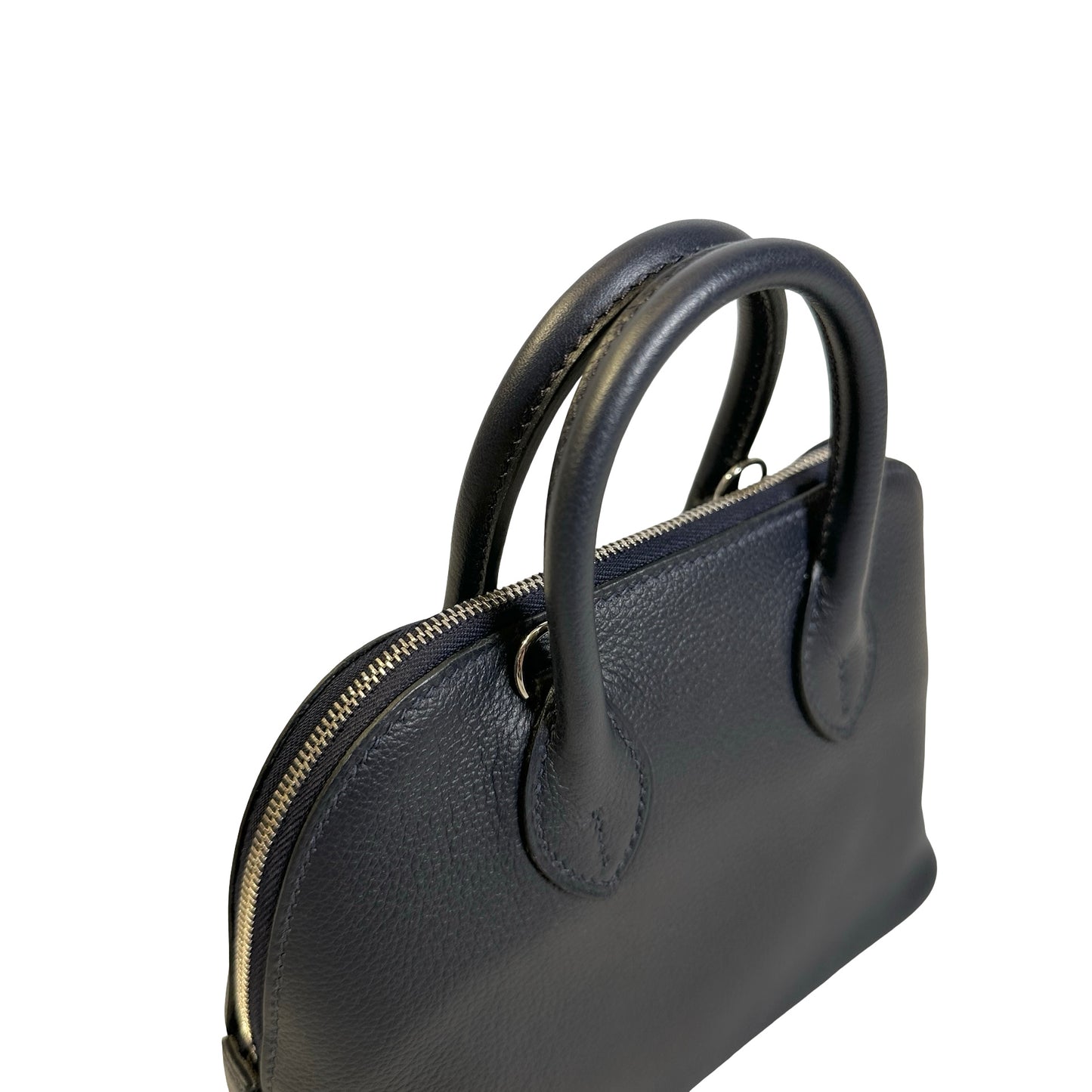 Used HERMES Leather Bolide Handbag Navy PHW