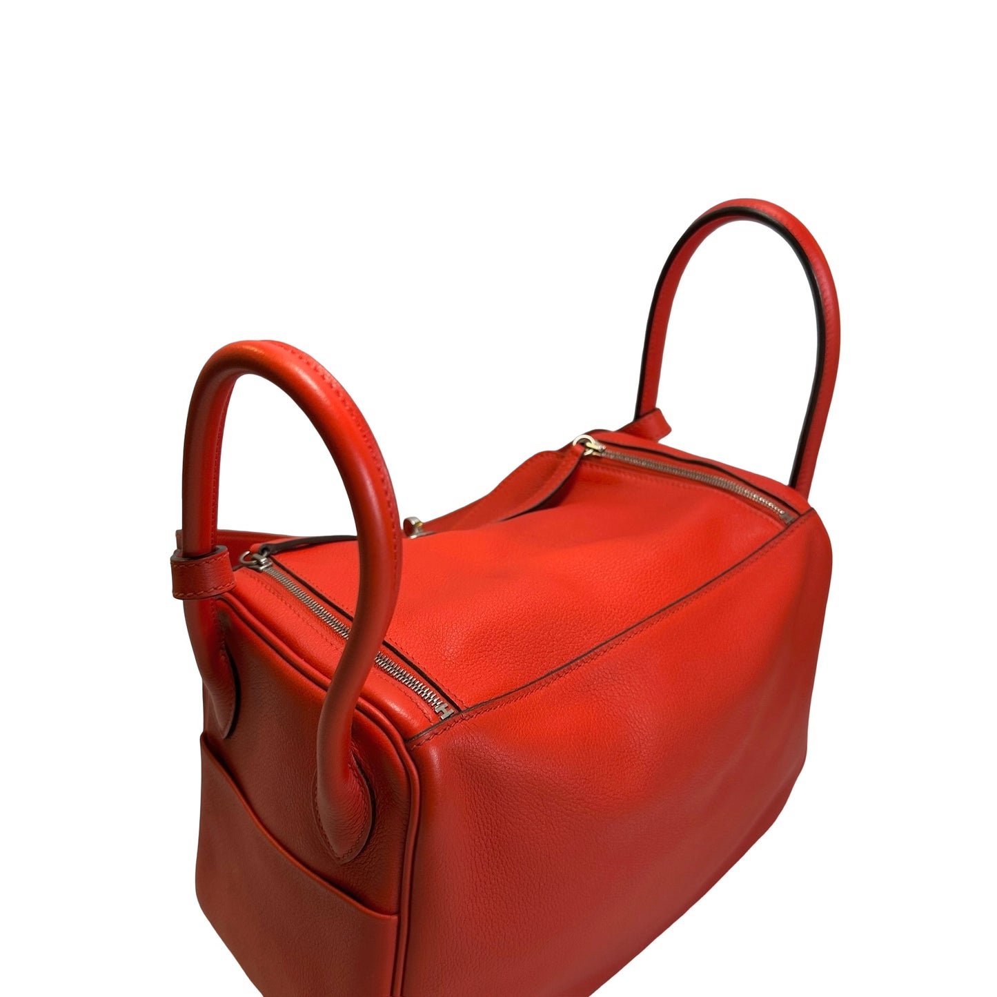 Used HERMES Clemence Lindy 26 Handbag Red PHW