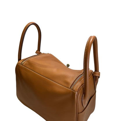 Used HERMES Leather Solid color Lindy 26 Handbag Gold PHW