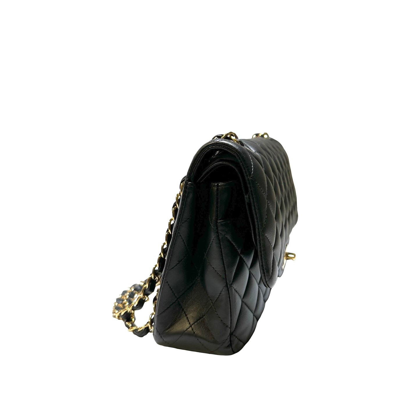 Used CHANEL Quilted Lambskin Classic Flap Chain Shoulder Bag Black Gold