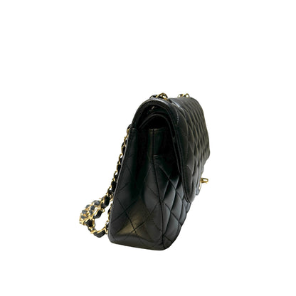 Used CHANEL Quilted Lambskin Classic Flap Chain Shoulder Bag Black Gold