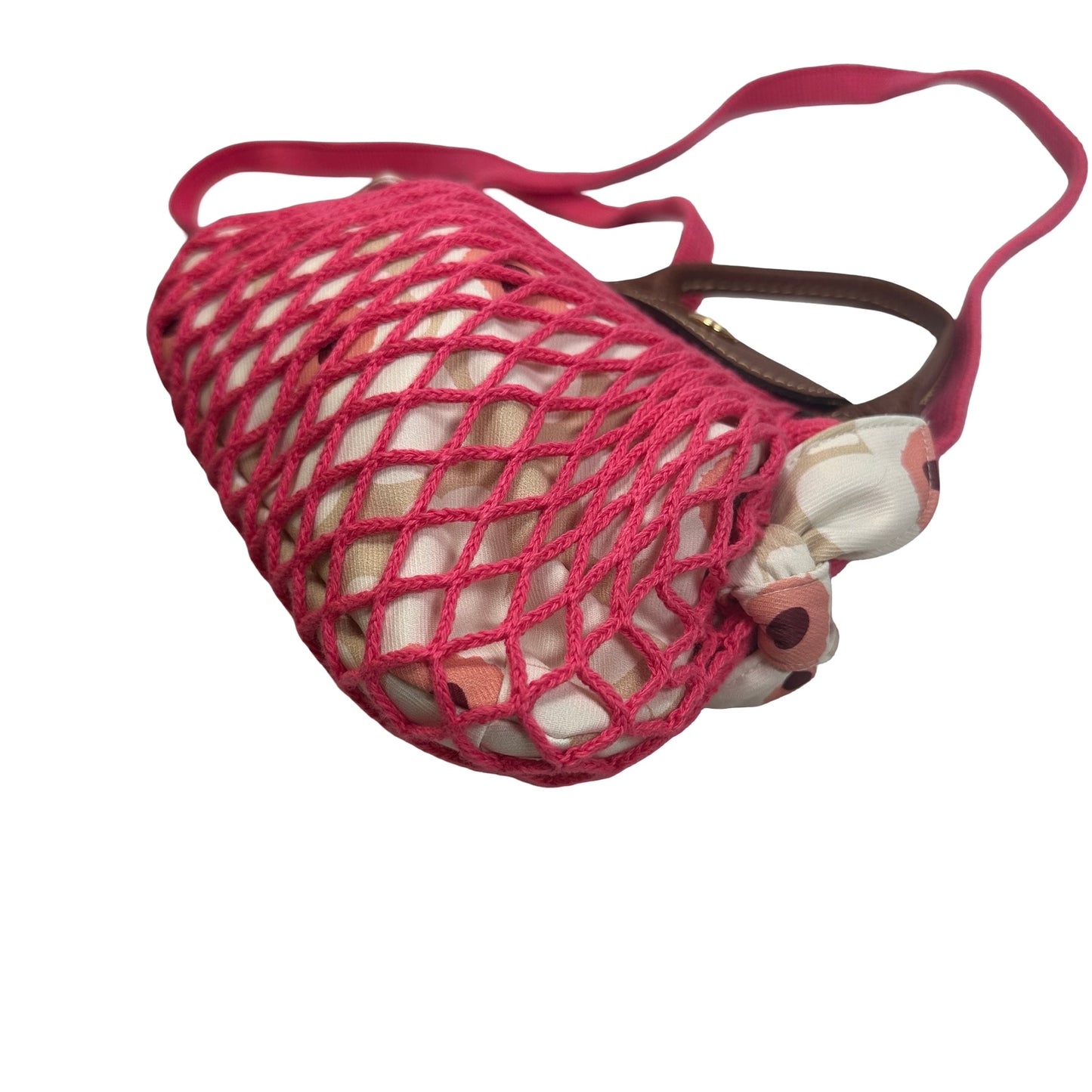 Used LONGCHAMP Netting Le Pliage Filet Cross body bag Pink Brown