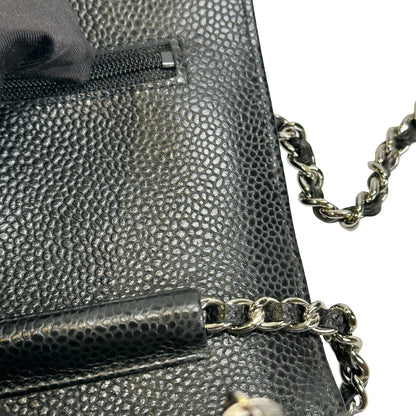 CHANEL Quilted Caviar Classic Long Flap Wallet Wallet Black Silver