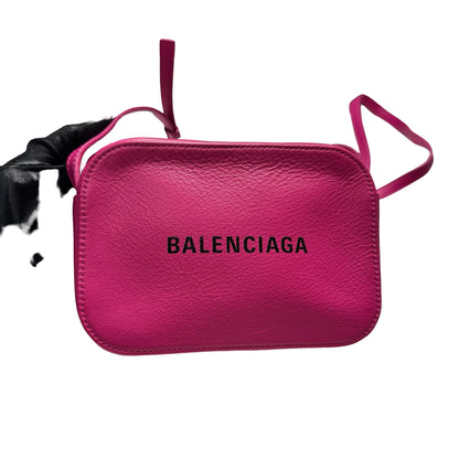Used BALENCIAGA Leather Logo Print Everyday Camera Bag Camera Bag Pink Black