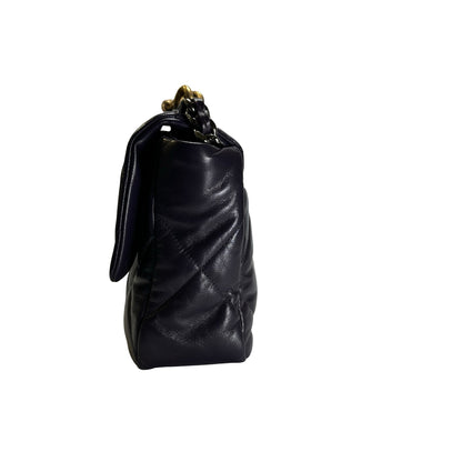 Used CHANEL Lambskin Quilted Chanel 19 Large Chain Shoulder Bag Purple GHW