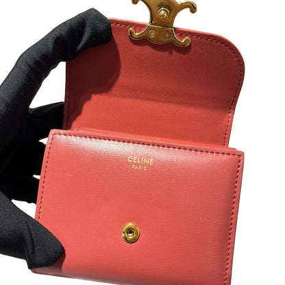 Used CÉLINE Calfskin Leather Wallet Pink GHW