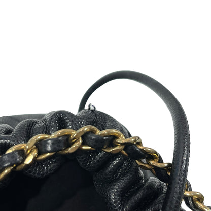 Used CHANEL Calfskin Leather Mini 22 Bucket Bag Black GHW