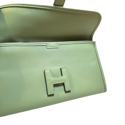 Used HERMES Leather Jige Clutch Green