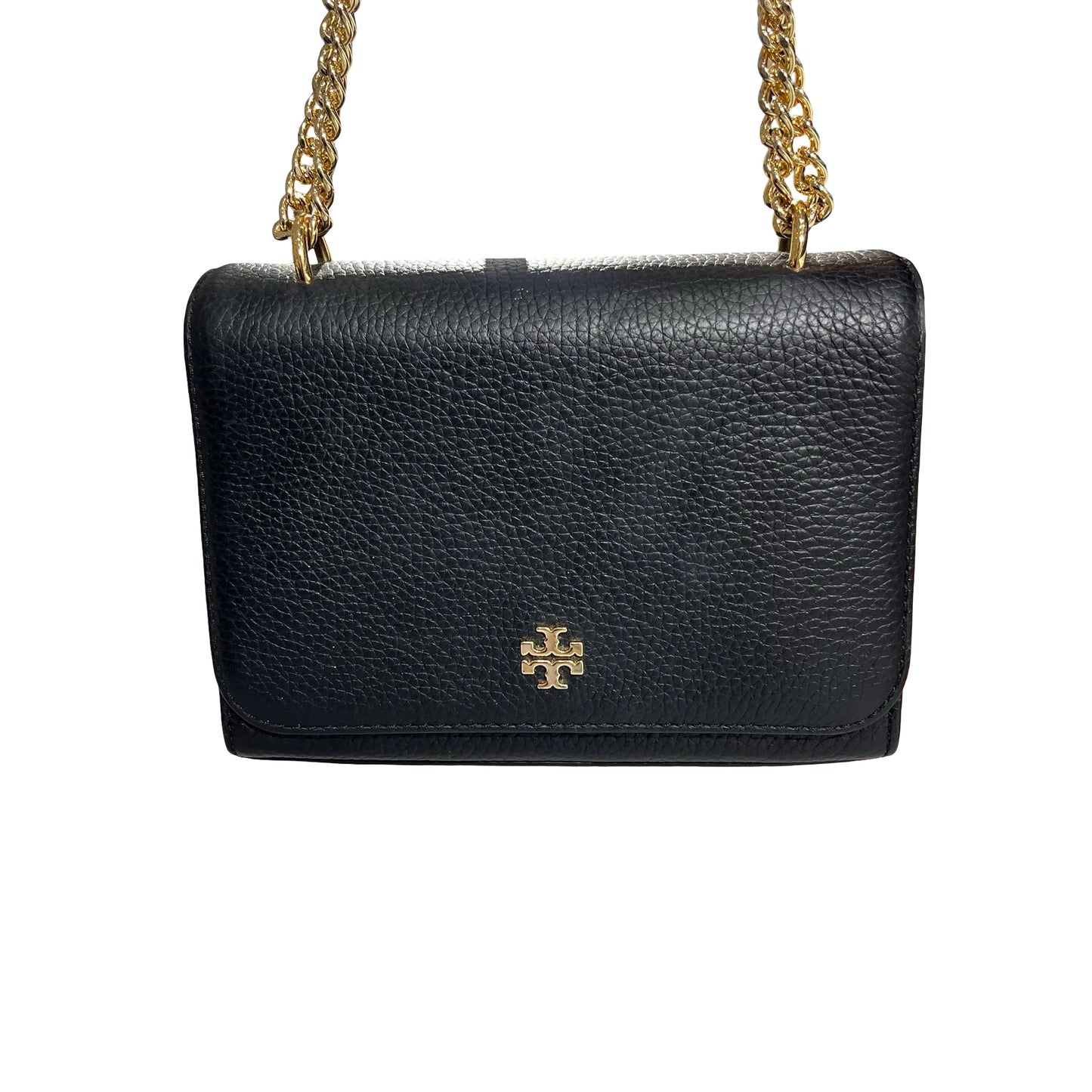Used TORY BURCH Calfskin Leather Chain Shoulder Shoulder Bag Black GHW