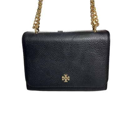 Used TORY BURCH Calfskin Leather Chain Shoulder Shoulder Bag Black GHW