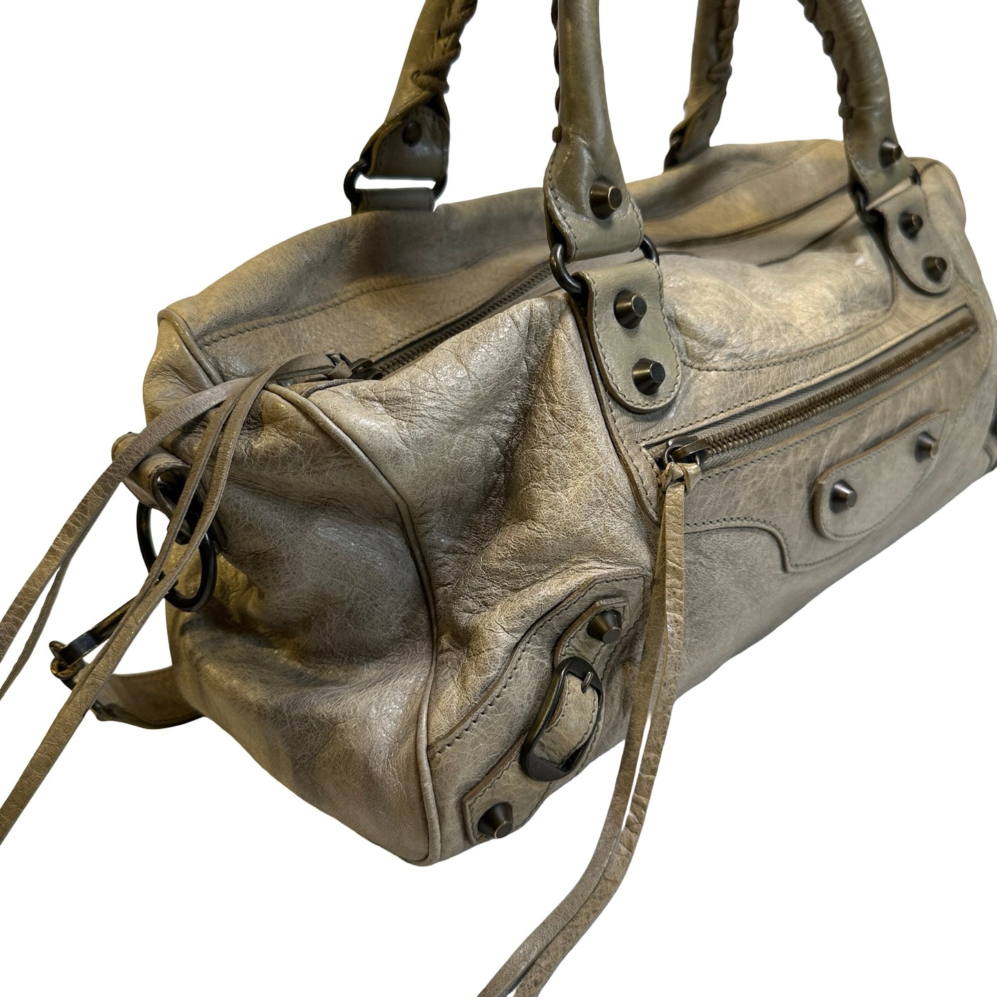 Used BALENCIAGA Leather Hardware City Bag Handbag Grey