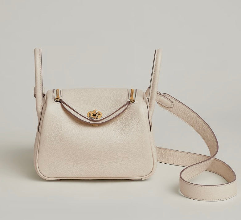 Used HERMES Clemence Mini Lindy Handbag Craie Gold