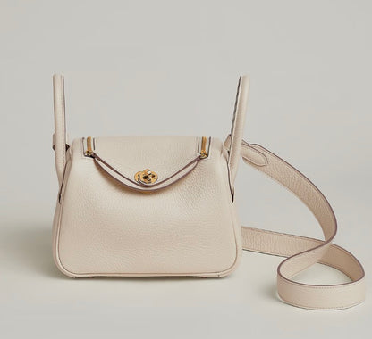 Used HERMES Clemence Mini Lindy Handbag Craie Gold