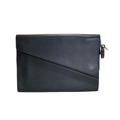 Used DIOR Leather Diorama Clutch Black Pink PHW
