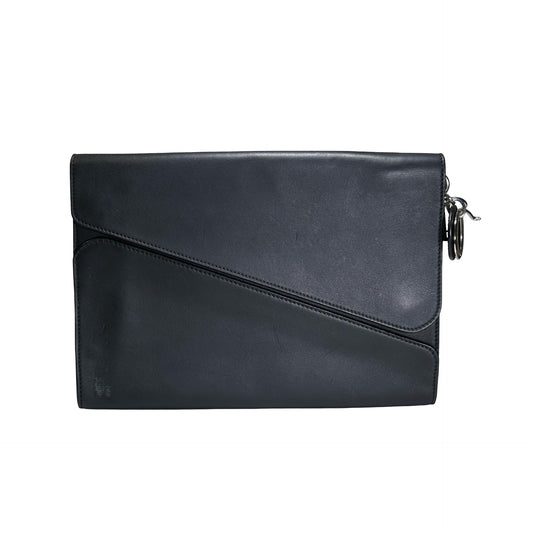 Used DIOR Leather Diorama Clutch Black Pink PHW