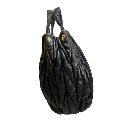 Used MIU MIU Matelasse Leather Handbag Black GHW
