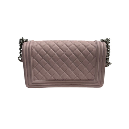 Used CHANEL Quilted Lambskin Boy Chanel Shoulder Bag Light Pink PHW