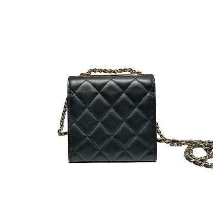 Used CHANEL Lambskin Leather TRENDY CC MINI Cross Body Bag Black GHW
