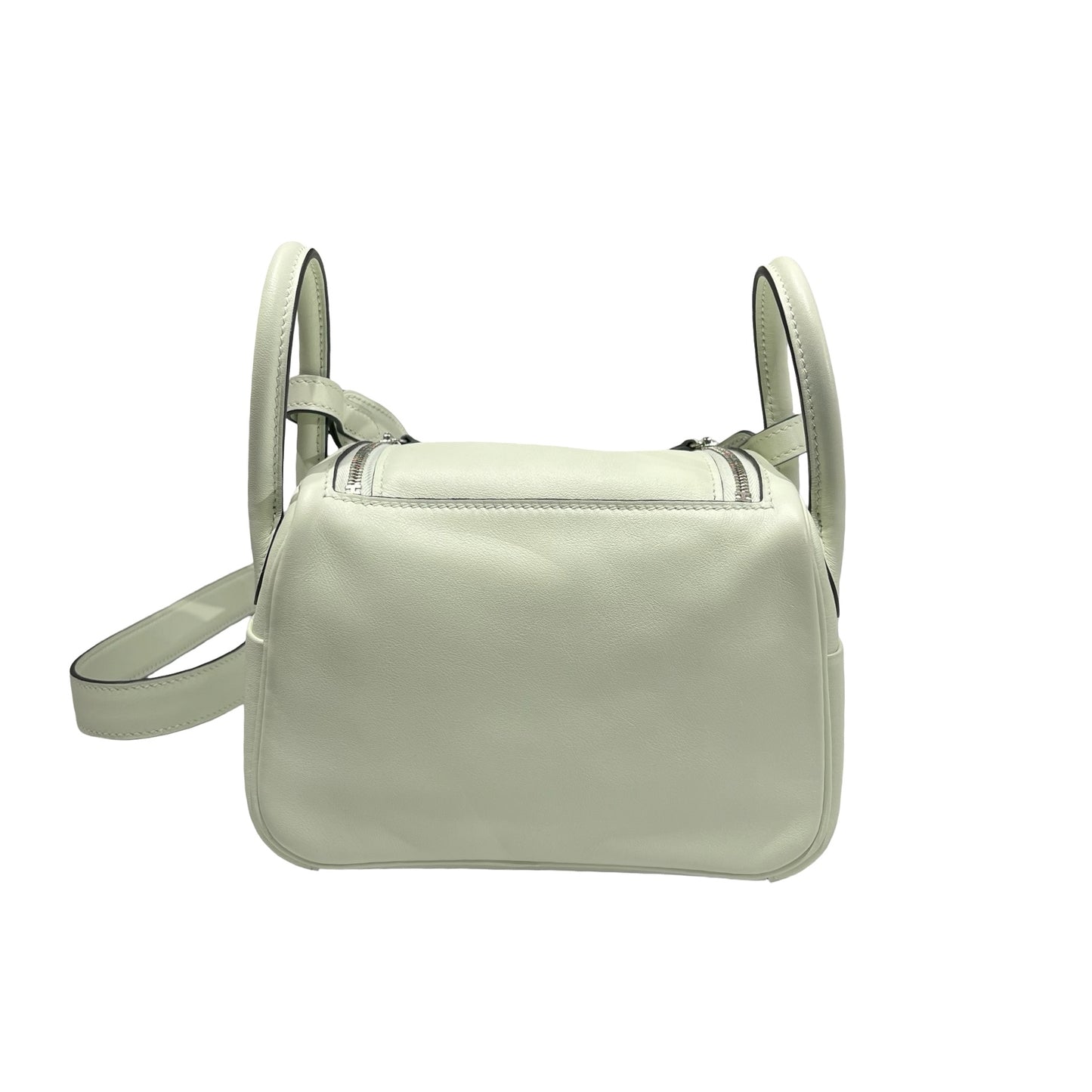 Unused HERMÈS Calfskin Leather Mini Lindy swift Shoulder Bag PHW Mint green