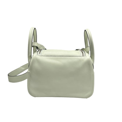 Unused HERMÈS Calfskin Leather Mini Lindy swift Shoulder Bag PHW Mint green