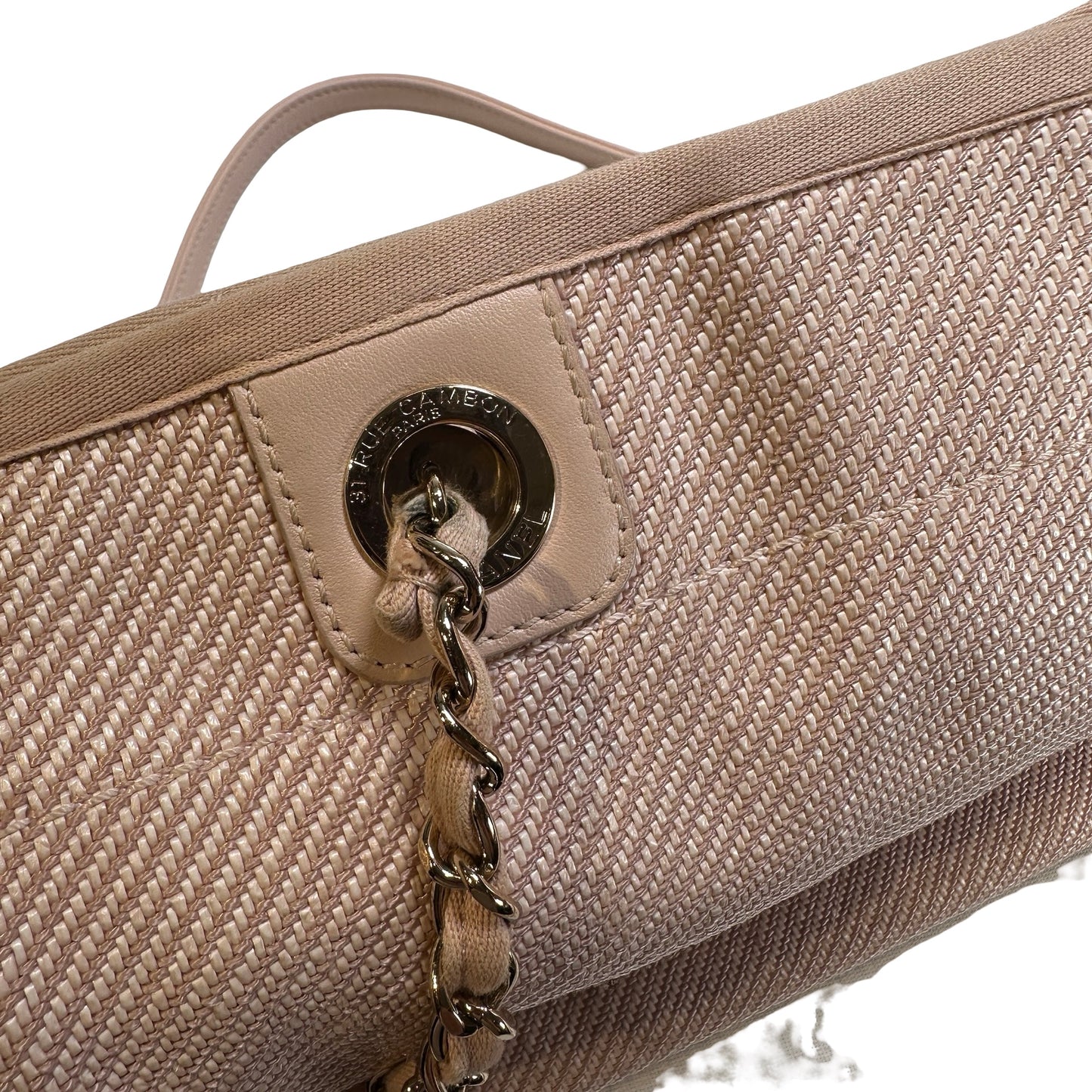 Used CHANEL Canvas Logo Deauville Tote Tote Bag Beige GHW