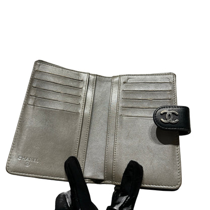 Used CHANEL Camellia Caviar Camellia Wallet Black Silver